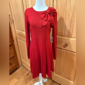Jessica Howard Red Long Sleeve Dress with Bow NWT